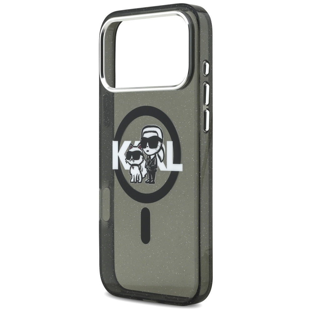 MagSafe hoes voor Apple iPhone 17 Pro Max, Karl Lagerfeld, IML Sketch Logo Glitter Karl & Choupette, Zwart