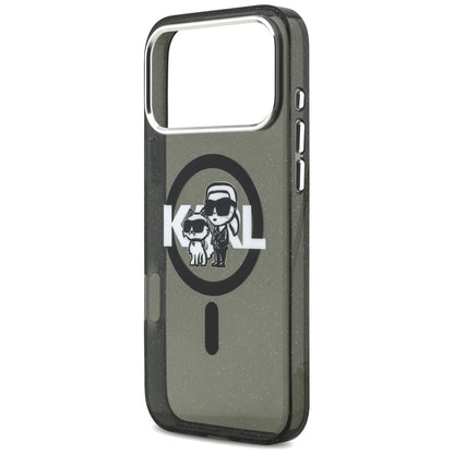 MagSafe hoes voor Apple iPhone 17 Pro Max, Karl Lagerfeld, IML Sketch Logo Glitter Karl & Choupette, Zwart