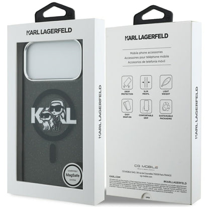 MagSafe hoes voor Apple iPhone 17 Pro Max, Karl Lagerfeld, IML Sketch Logo Glitter Karl & Choupette, Zwart