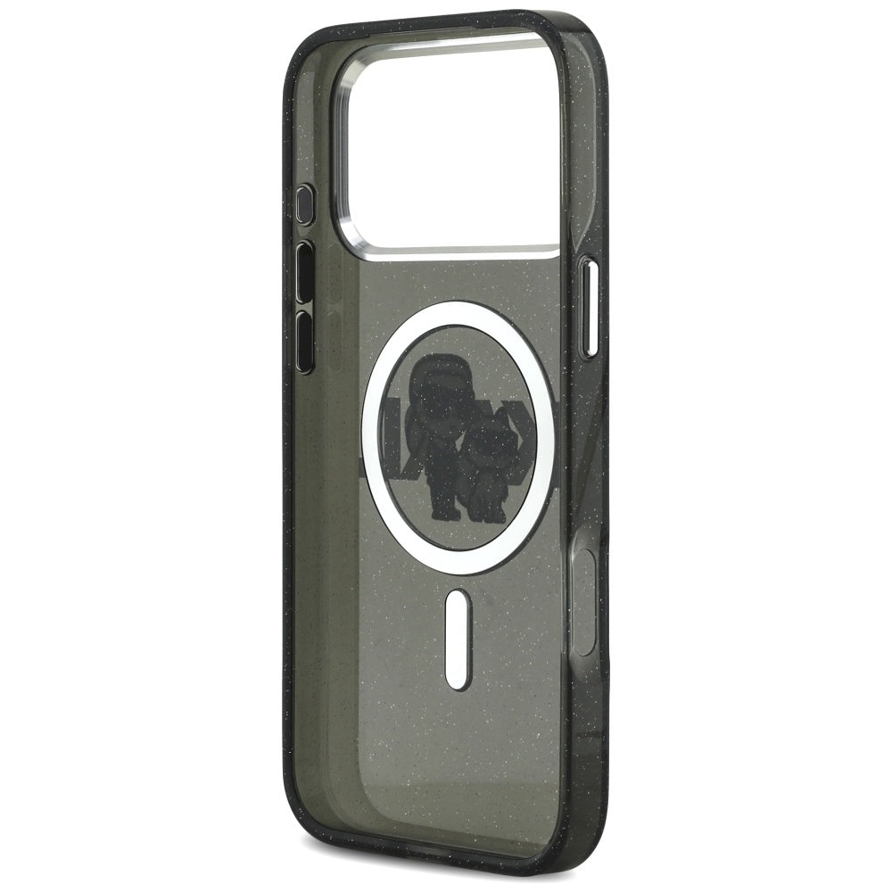 MagSafe hoes voor Apple iPhone 17 Pro Max, Karl Lagerfeld, IML Sketch Logo Glitter Karl & Choupette, Zwart
