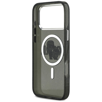MagSafe hoes voor Apple iPhone 17 Pro Max, Karl Lagerfeld, IML Sketch Logo Glitter Karl & Choupette, Zwart
