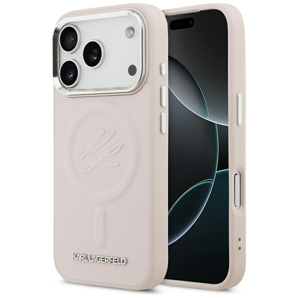 MagSafe hoesje voor Apple iPhone 17 Pro Max, Karl Lagerfeld, Initial & Metal Logo, Roze