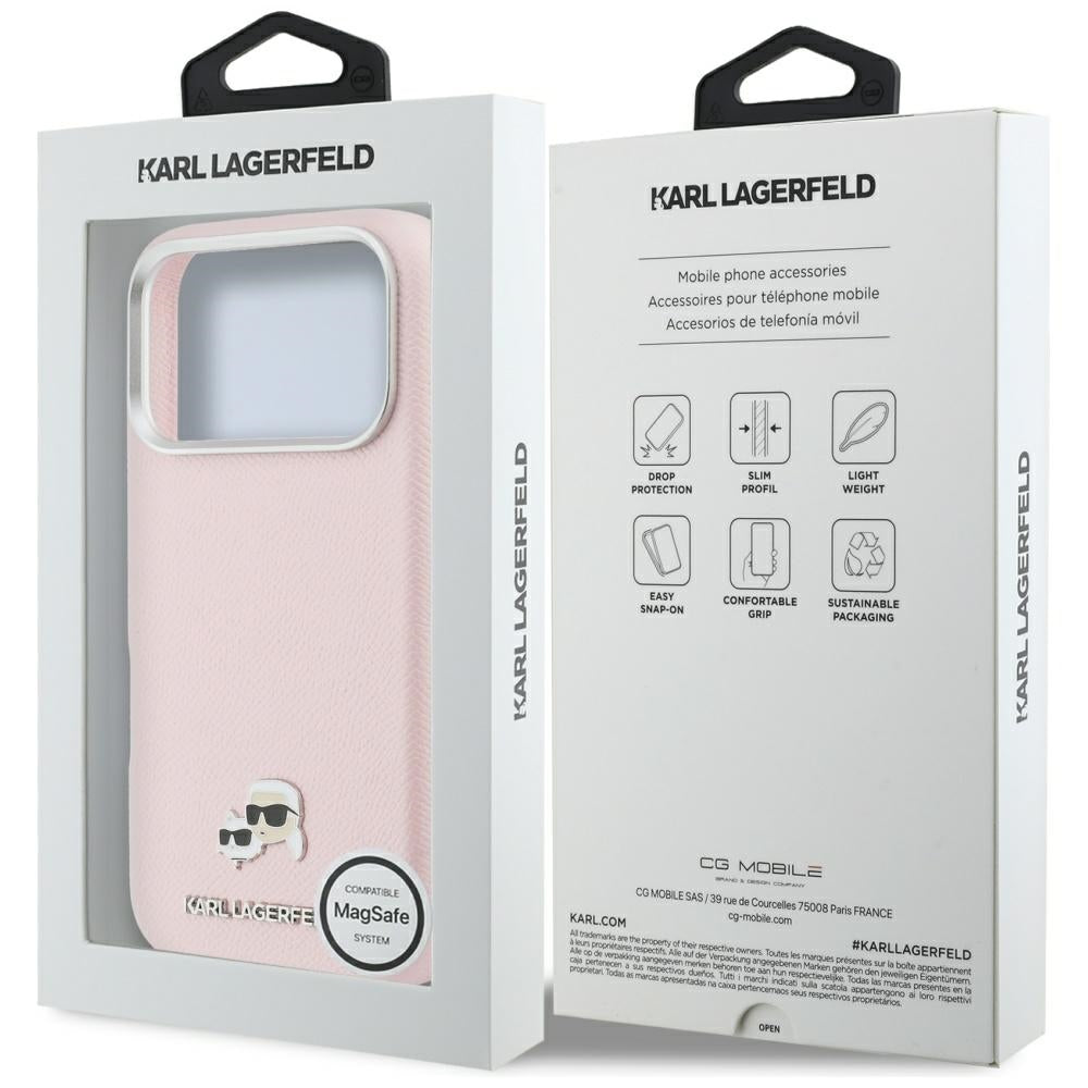 MagSafe hoesje voor Apple iPhone 17 Pro Max, Karl Lagerfeld, Karl & Choupette Head's Pin, Roze