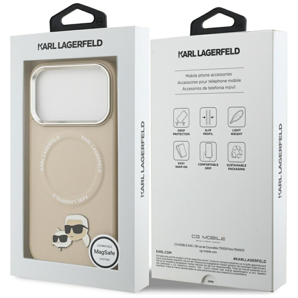 MagSafe hoes voor Apple iPhone 17 Pro Max, Karl Lagerfeld, Karl & Choupette Pins, Beige