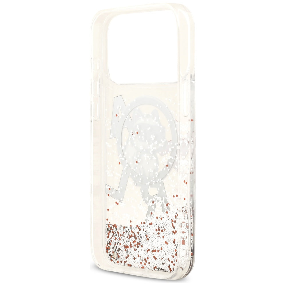 MagSafe Case for Apple iPhone 17 Pro Max, Karl Lagerfeld, Liquid Glitter Logo Choupette, Transparent