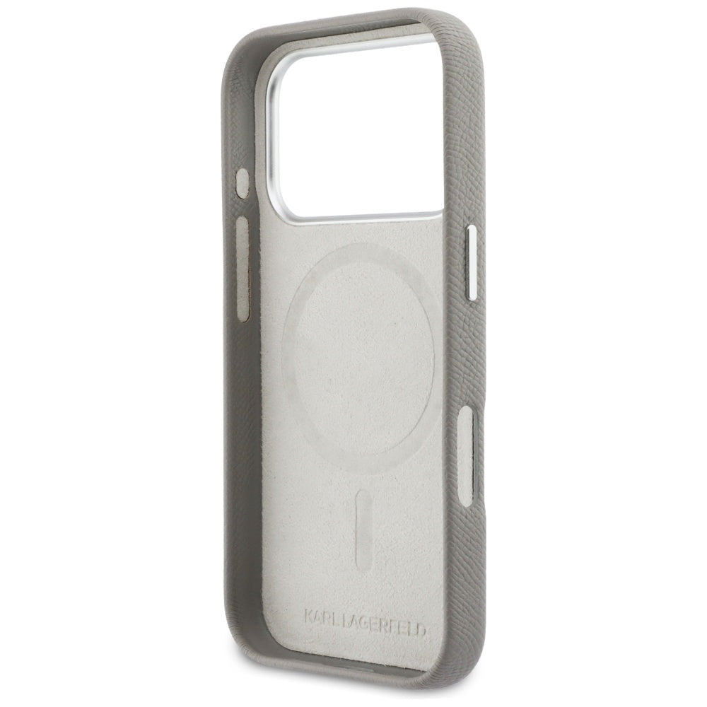 MagSafe hoes voor Apple iPhone 17 Pro Max, Karl Lagerfeld, Saffiano Karl & Choupette Pins, Gri