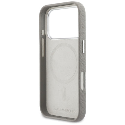 MagSafe hoes voor Apple iPhone 17 Pro Max, Karl Lagerfeld, Saffiano Karl & Choupette Pins, Gri