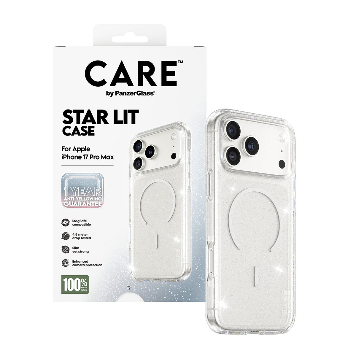 MagSafe hoesje voor Apple iPhone 17 Pro Max, PanzerGlass, Care Urban Explorer Star Lit, Transparant Wit