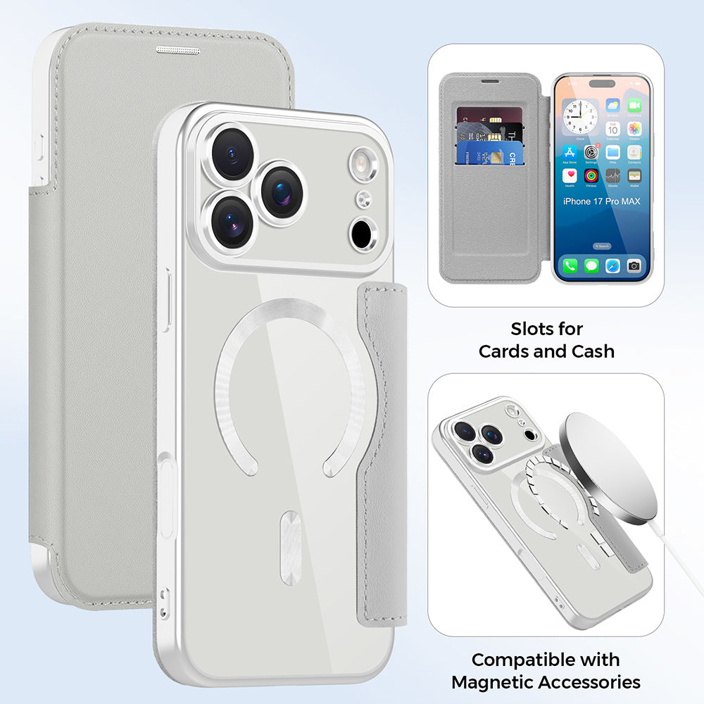 MagSafe hoes voor Apple iPhone 17 Pro Max, Techsuit, SmartMag Book, Gri