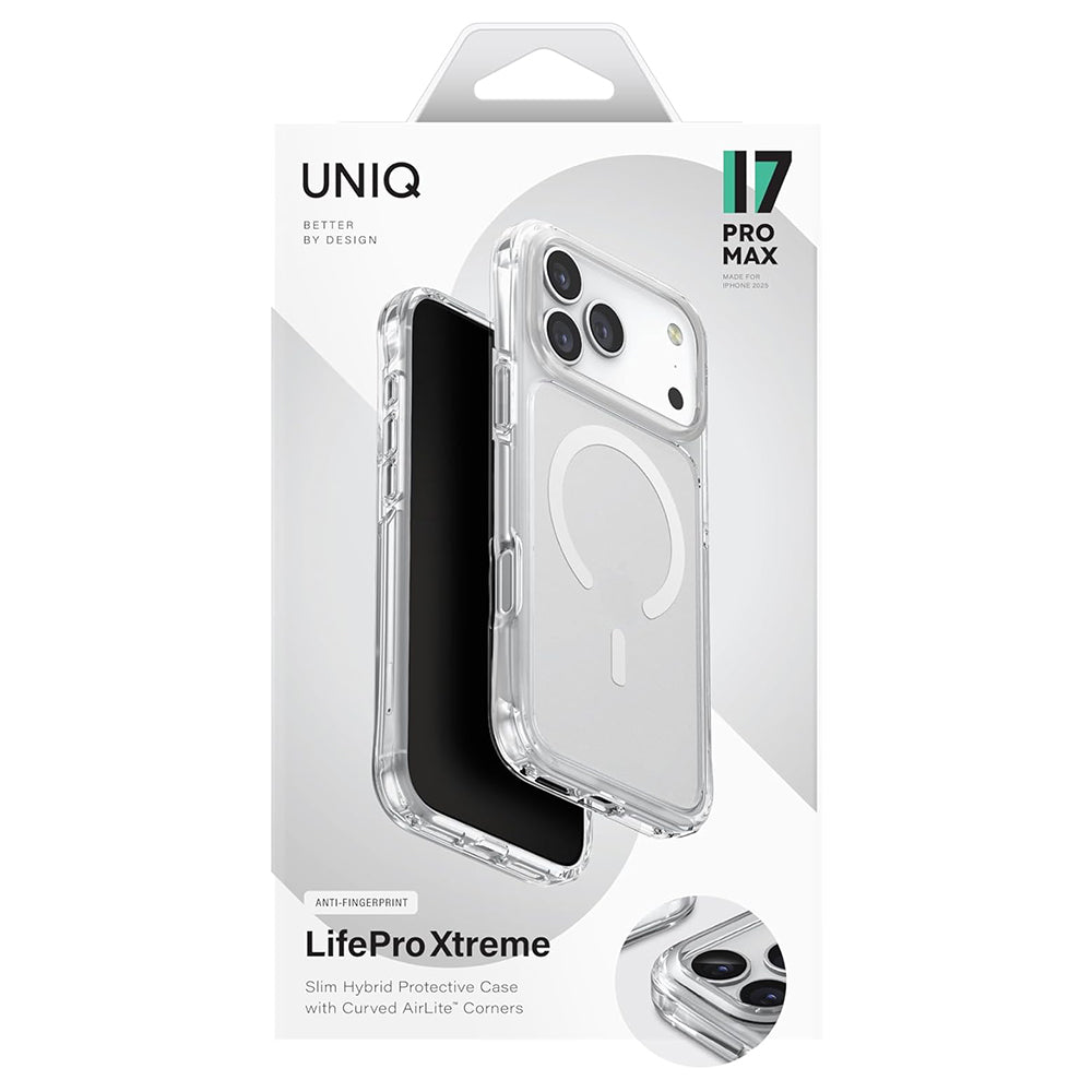 MagSafe hoesje voor Apple iPhone 17 Pro Max, UNIQ, LifePro Xtreme MagClick, Transparant