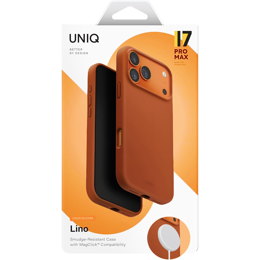 MagSafe hoes voor Apple iPhone 17 Pro Max, UNIQ, Lino MagClick, Donkeroranje