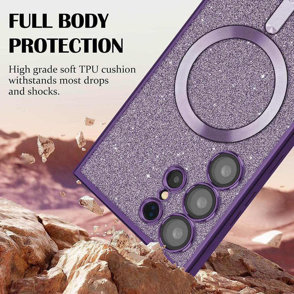 MagSafe hoesje voor Apple iPhone 17 Pro, Techsuit, Luxury Glitter, Donkerpaars