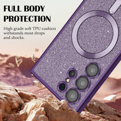 MagSafe hoesje voor Apple iPhone 17 Pro, Techsuit, Luxury Glitter, Donkerpaars