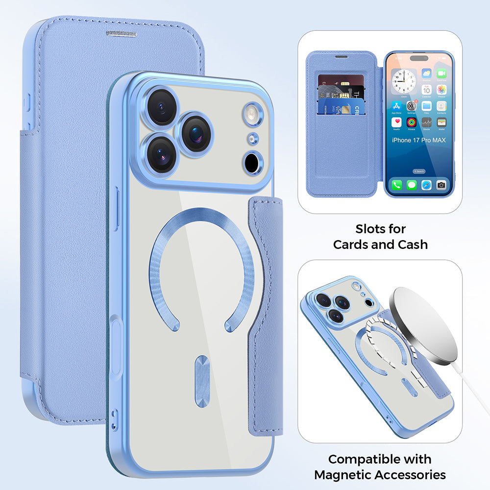 MagSafe hoes voor Apple iPhone 17 Pro, Techsuit, SmartMag Book, Blauw