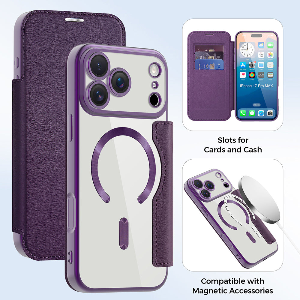 MagSafe hoes voor Apple iPhone 17 Pro, Techsuit, SmartMag Book, Paars