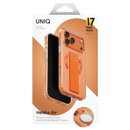 MagSafe hoes voor Apple iPhone 17 Pro, UNIQ, Heldro Air MagClick, Transparant Oranje