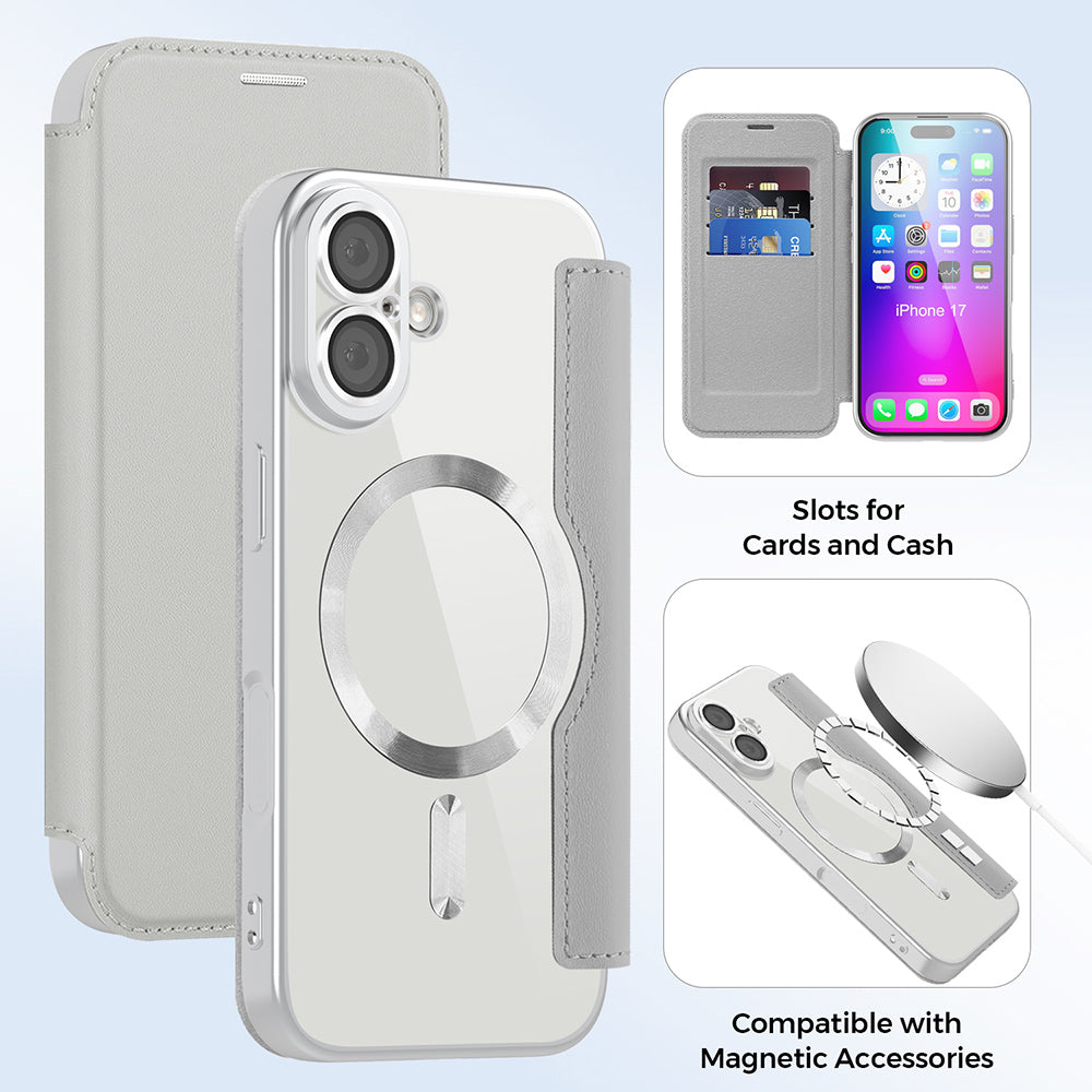 MagSafe hoes voor Apple iPhone 17, Techsuit, SmartMag Book, Gri