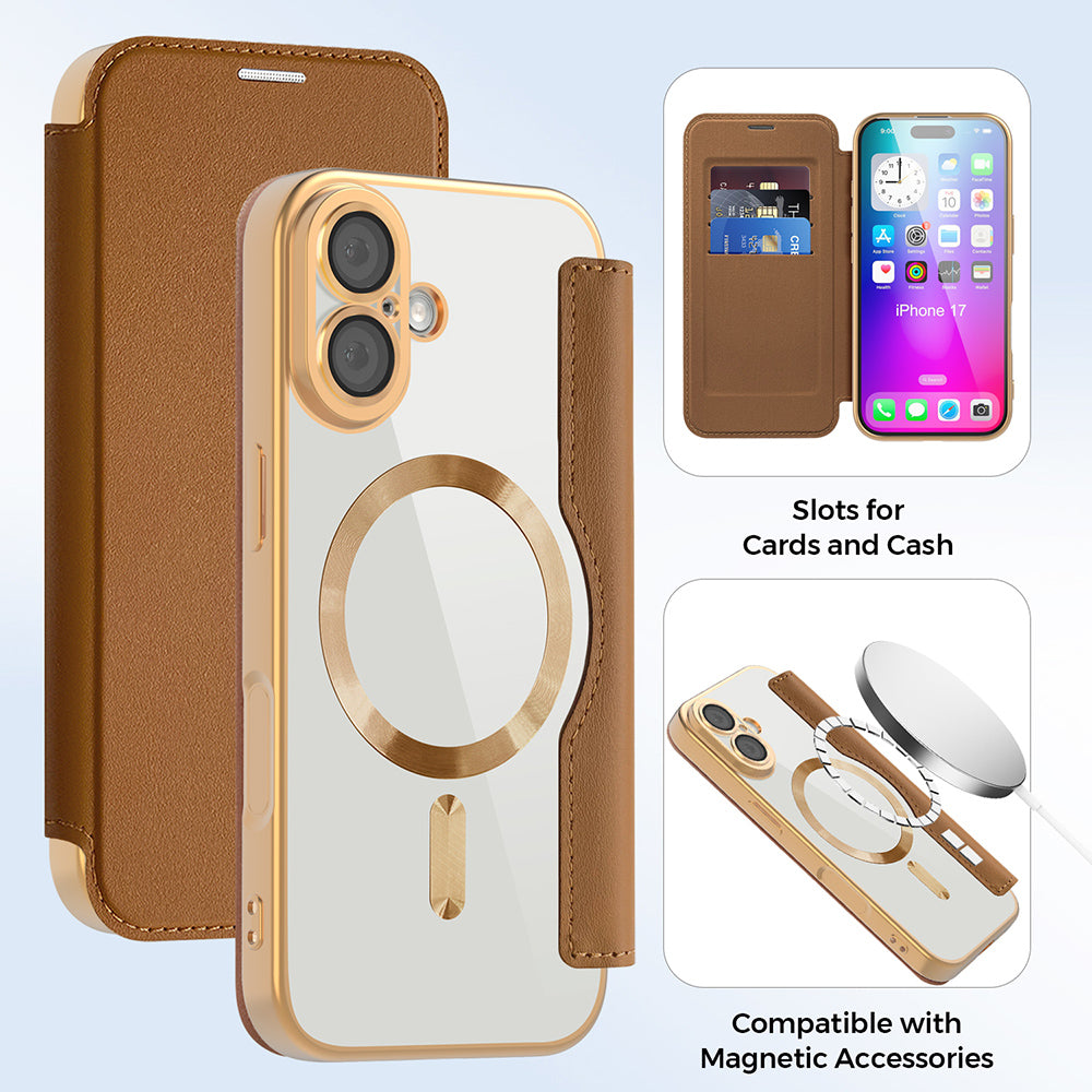 MagSafe hoes voor Apple iPhone 17, Techsuit, SmartMag Book, Bruin