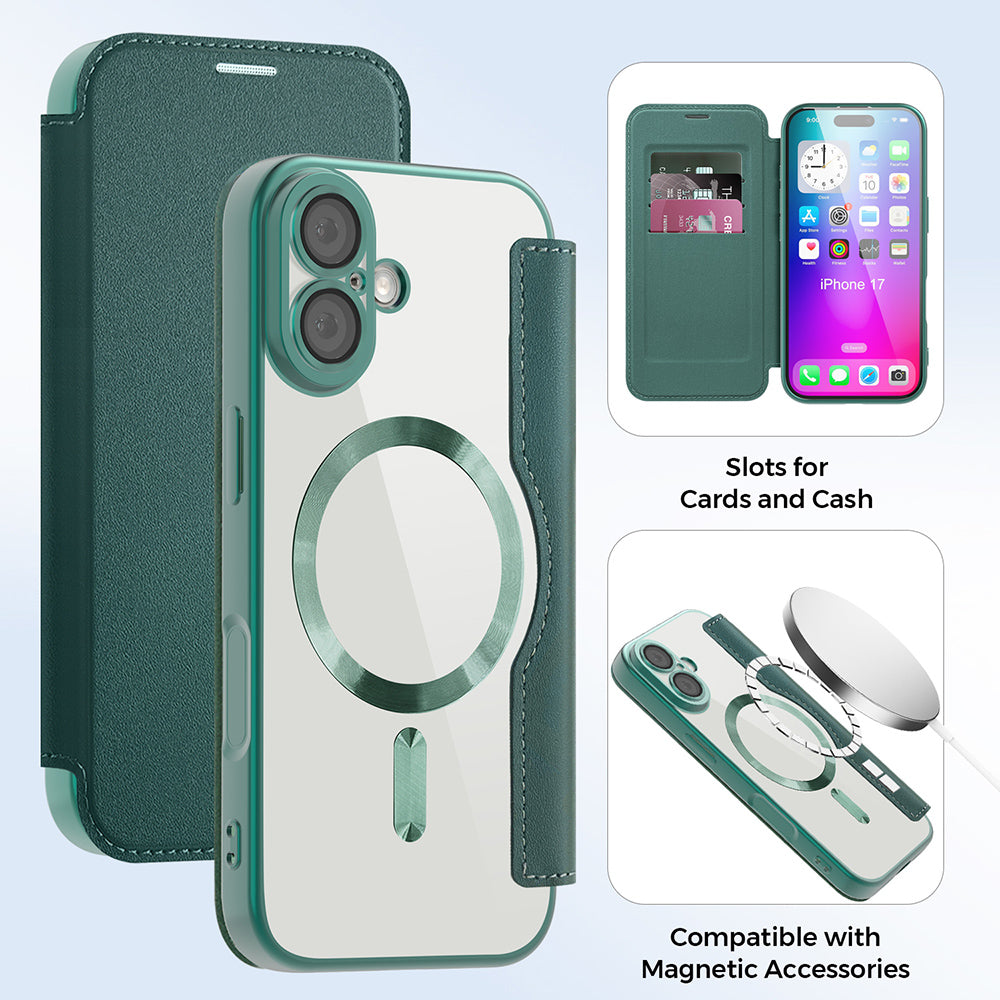 MagSafe hoes voor Apple iPhone 17, Techsuit, SmartMag Book, Groen