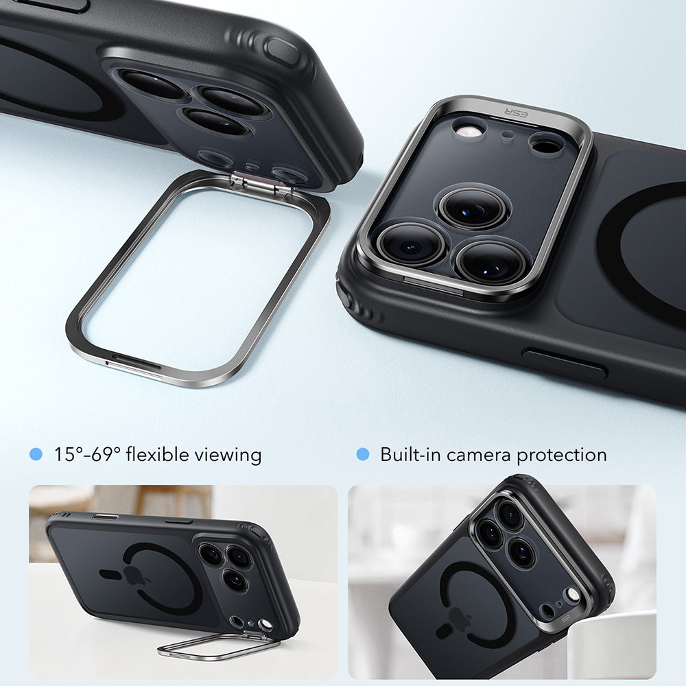 MagSafe-hoesje voor Apple iPhone 18 Pro / 17 Pro, ESR, Classic Hybrid Kickstand, Zwart Satijn