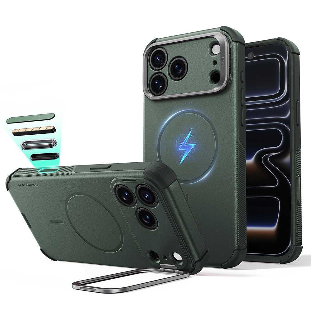 MagSafe Case for Apple iPhone 18 Pro / 17 Pro, ESR, Cyber Armor Kickstand, Green