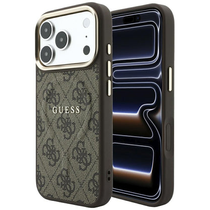 MagSafe-hoesje voor Apple iPhone 18 Pro / 17 Pro, Guess, 4G Embossed Classic, Bruin