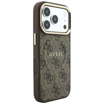 MagSafe-hoesje voor Apple iPhone 18 Pro / 17 Pro, Guess, 4G Embossed Classic, Bruin