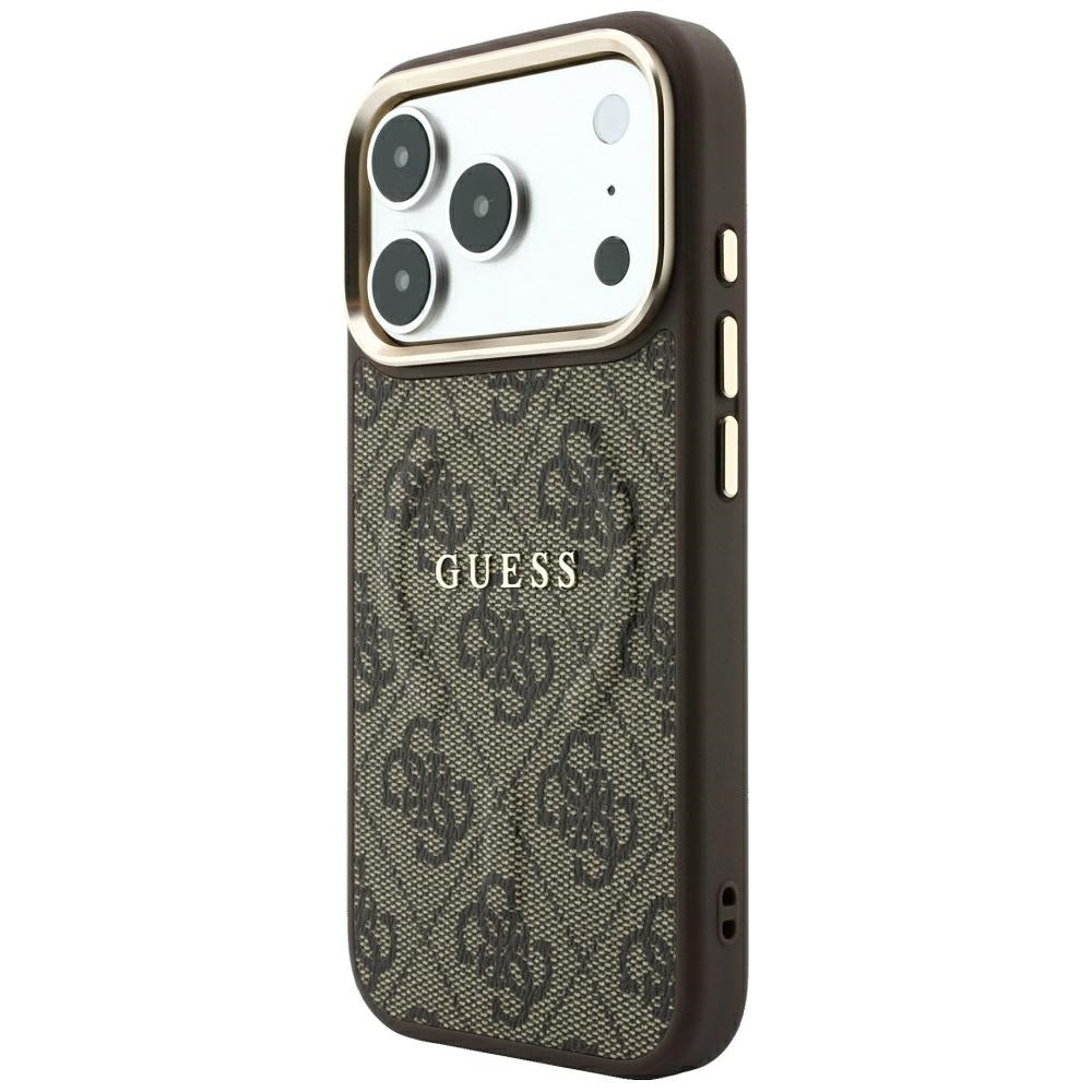 MagSafe-hoesje voor Apple iPhone 18 Pro / 17 Pro, Guess, 4G Embossed Classic, Bruin