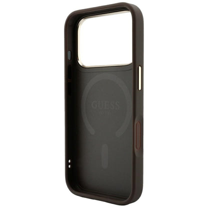 MagSafe-hoesje voor Apple iPhone 18 Pro / 17 Pro, Guess, 4G Embossed Classic, Bruin