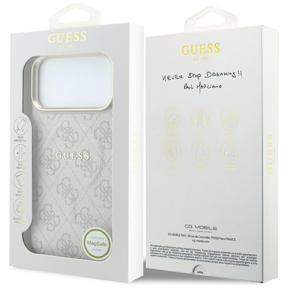 MagSafe-hoesje voor Apple iPhone 18 Pro / 17 Pro, Guess, 4G Embossed Classic, Roze
