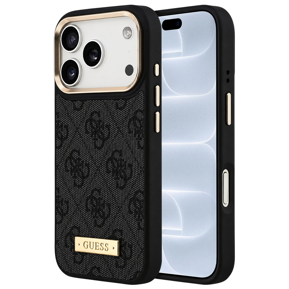 MagSafe-hoesje voor Apple iPhone 18 Pro / 17 Pro, Guess, 4G Logo Plate, zwart