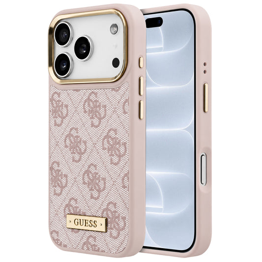 MagSafe-hoesje voor Apple iPhone 18 Pro / 17 Pro, Guess, 4G Logo Plate, roze