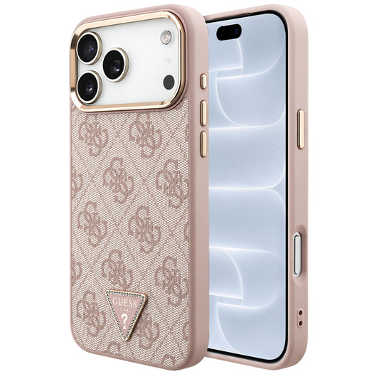 MagSafe-hoesje voor Apple iPhone 18 Pro / 17 Pro, Guess, 4G Triangle Logo, Roze Goudkleurig