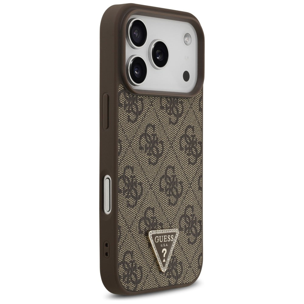 MagSafe-hoesje voor Apple iPhone 18 Pro / 17 Pro, Guess, 4G Triangle Strass, Bruin