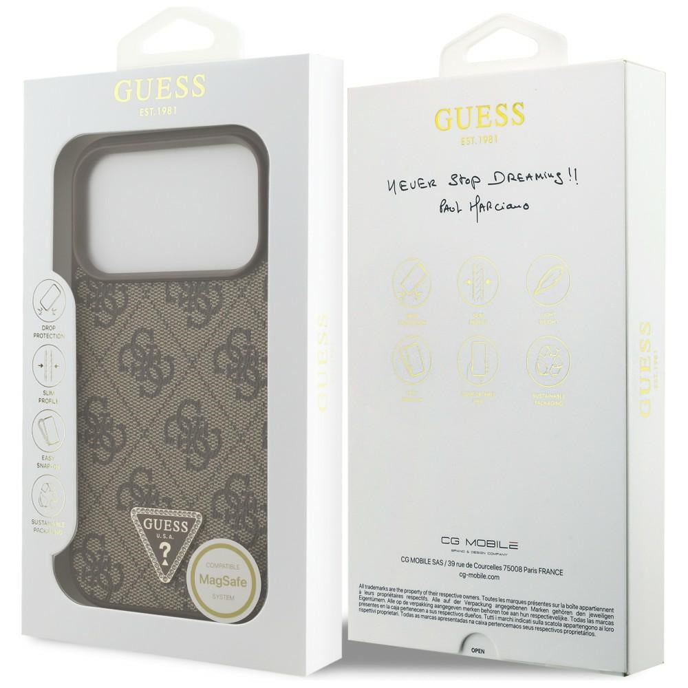 MagSafe-hoesje voor Apple iPhone 18 Pro / 17 Pro, Guess, 4G Triangle Strass, Bruin