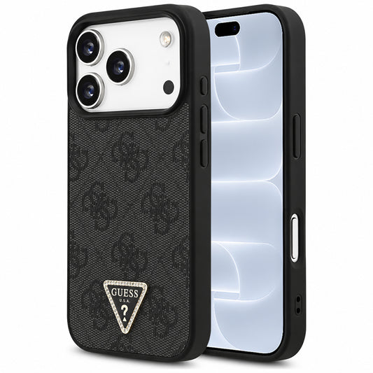 MagSafe-hoesje voor Apple iPhone 18 Pro / 17 Pro, Guess, 4G Triangle Strass, Zwart
