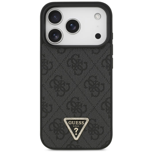 MagSafe-hoesje voor Apple iPhone 18 Pro / 17 Pro, Guess, 4G Triangle Strass, Zwart