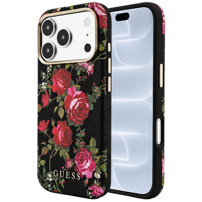 MagSafe-hoesje voor Apple iPhone 18 Pro / 17 Pro, Guess, Blossom Roses Print, zwart