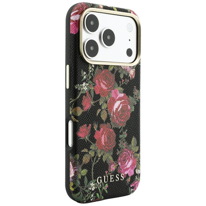 MagSafe-hoesje voor Apple iPhone 18 Pro / 17 Pro, Guess, Blossom Roses Print, zwart