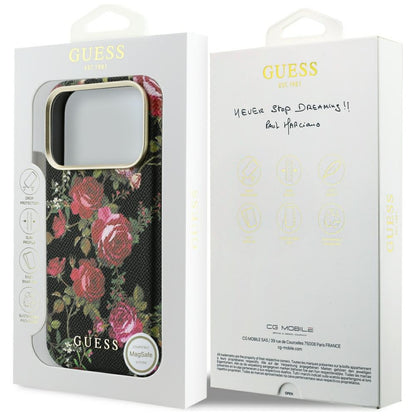 MagSafe-hoesje voor Apple iPhone 18 Pro / 17 Pro, Guess, Blossom Roses Print, zwart