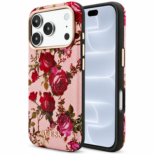 MagSafe-hoesje voor Apple iPhone 18 Pro / 17 Pro, Guess, Blossom Roses Print, roze