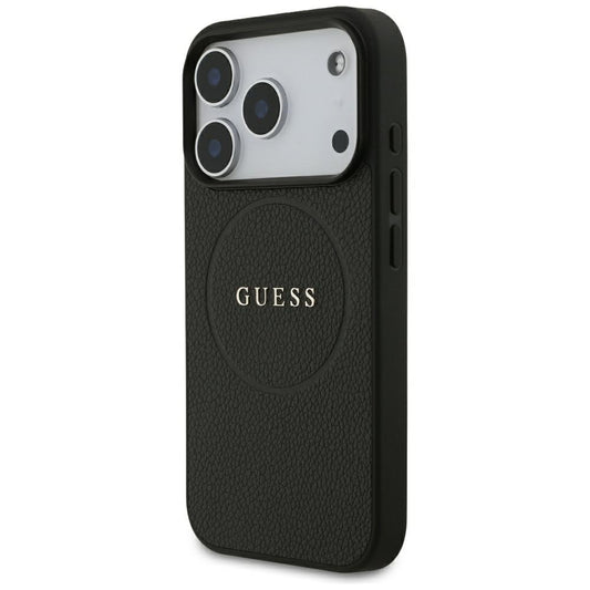 MagSafe-hoesje voor Apple iPhone 18 Pro / 17 Pro, Guess, Gegranuleerd Gouden Ring, Zwart