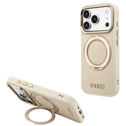 MagSafe-hoesje voor Apple iPhone 18 Pro / 17 Pro, Guess, Grained Ring Stand 360 Classic, Beige