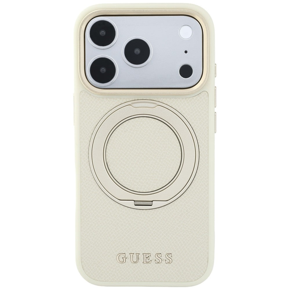 MagSafe-hoesje voor Apple iPhone 18 Pro / 17 Pro, Guess, Grained Ring Stand 360 Classic, Beige