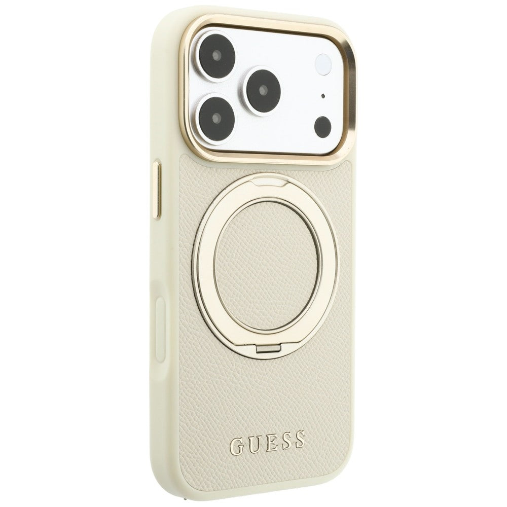 MagSafe-hoesje voor Apple iPhone 18 Pro / 17 Pro, Guess, Grained Ring Stand 360 Classic, Beige