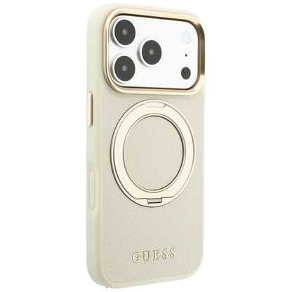 MagSafe-hoesje voor Apple iPhone 18 Pro / 17 Pro, Guess, Grained Ring Stand 360 Classic, Beige