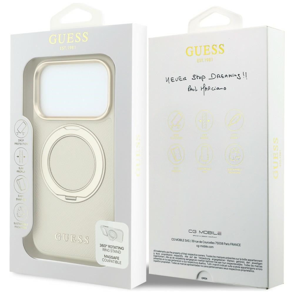 MagSafe-hoesje voor Apple iPhone 18 Pro / 17 Pro, Guess, Grained Ring Stand 360 Classic, Beige