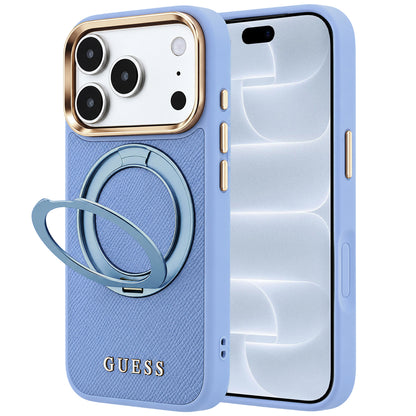 MagSafe-hoesje voor Apple iPhone 18 Pro / 17 Pro, Guess, Grained Ring Stand 360 Classic, blauw