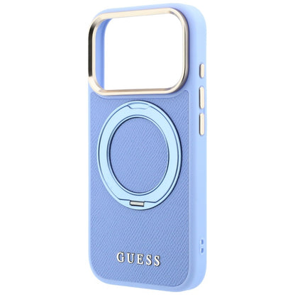 MagSafe-hoesje voor Apple iPhone 18 Pro / 17 Pro, Guess, Grained Ring Stand 360 Classic, blauw