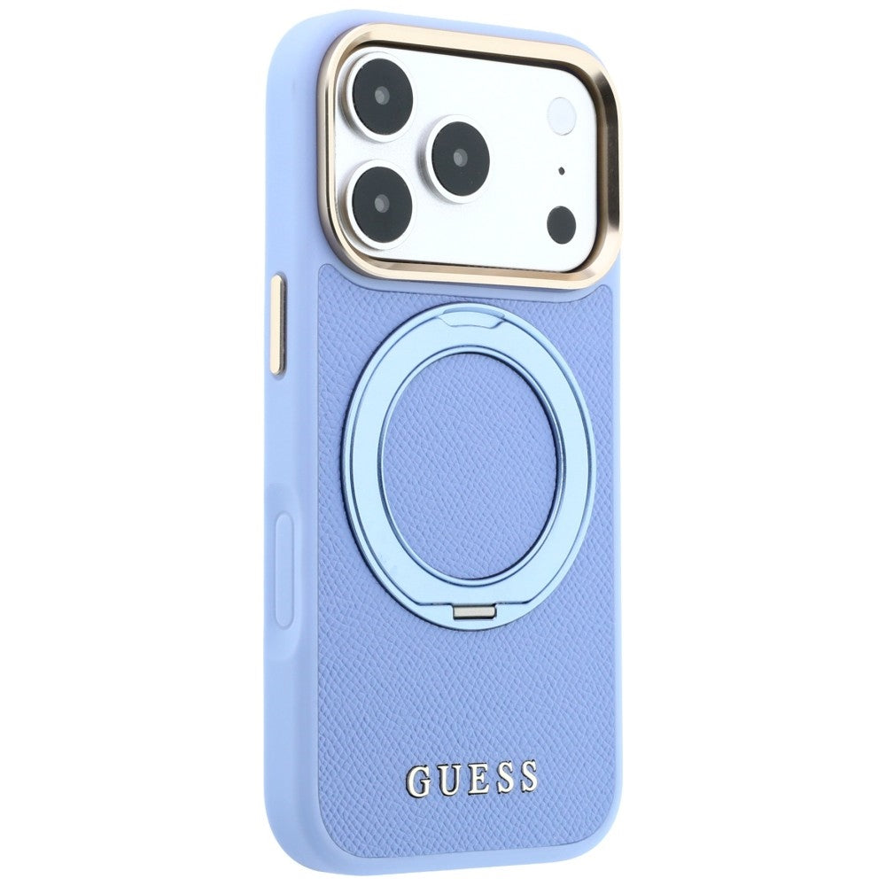 MagSafe-hoesje voor Apple iPhone 18 Pro / 17 Pro, Guess, Grained Ring Stand 360 Classic, blauw